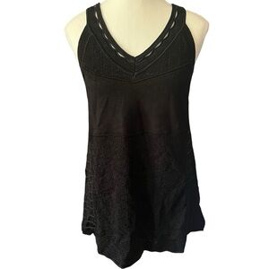 White House Black Market Womens M Black Textured Sleeveless Open Stitch Tank Top